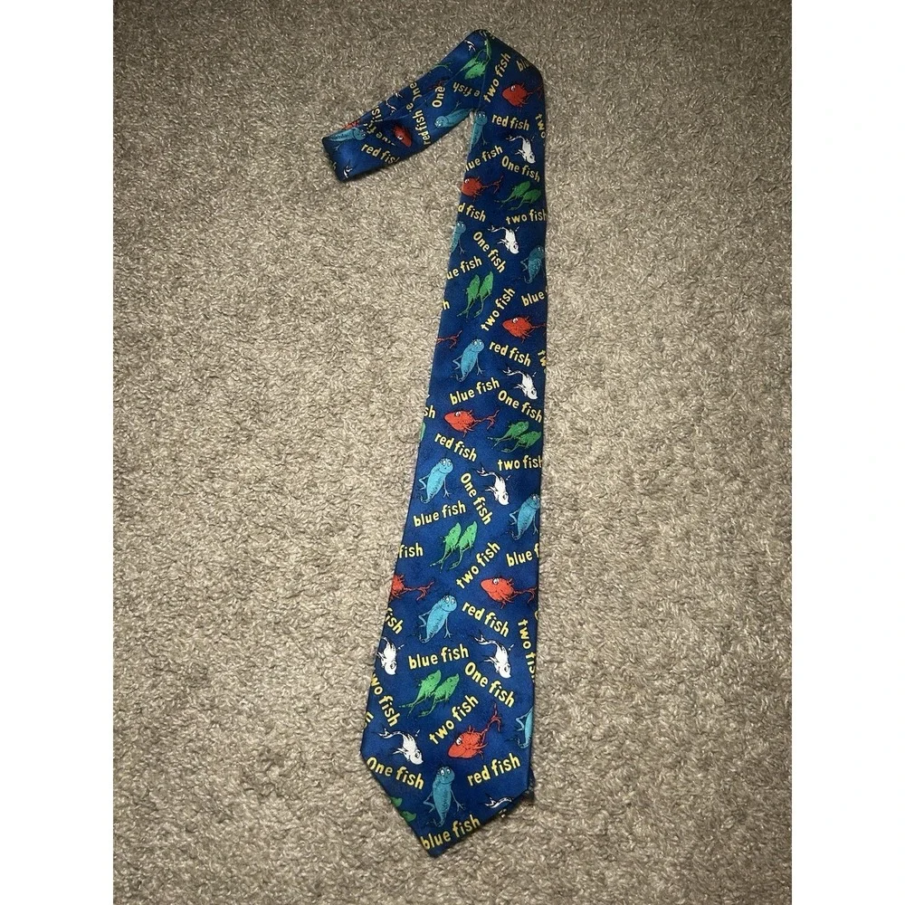 Dr Seuss One Fish Two Fish‎ Blue Tie Teacher Books Read Reading Week School  VTG